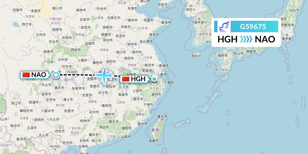 G59675 China Express Airlines Flight Map: Hangzhou to Nanchong