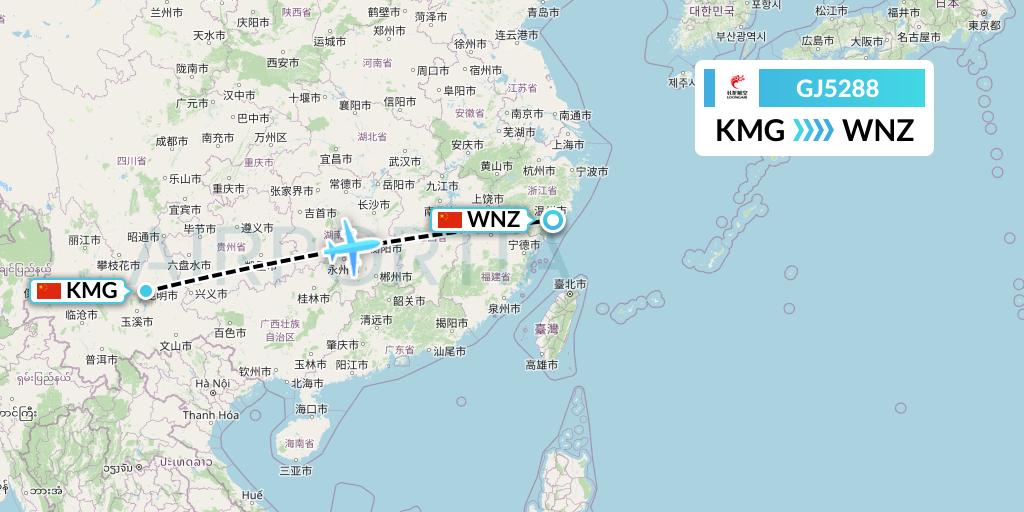 GJ5288 Loong Airlines Flight Map: Kunming to Wenzhou