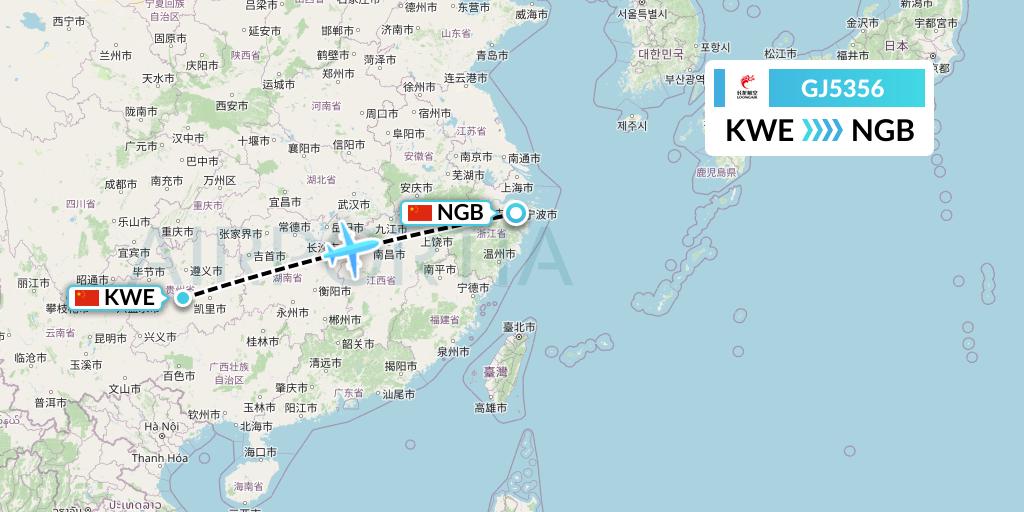 GJ5356 Loong Airlines Flight Map: Guiyang to Ningbo