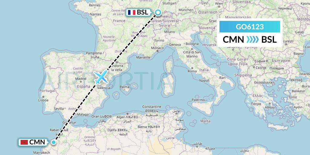 GO6123 ULS Airlines Cargo Flight Map: Casablanca to Basel