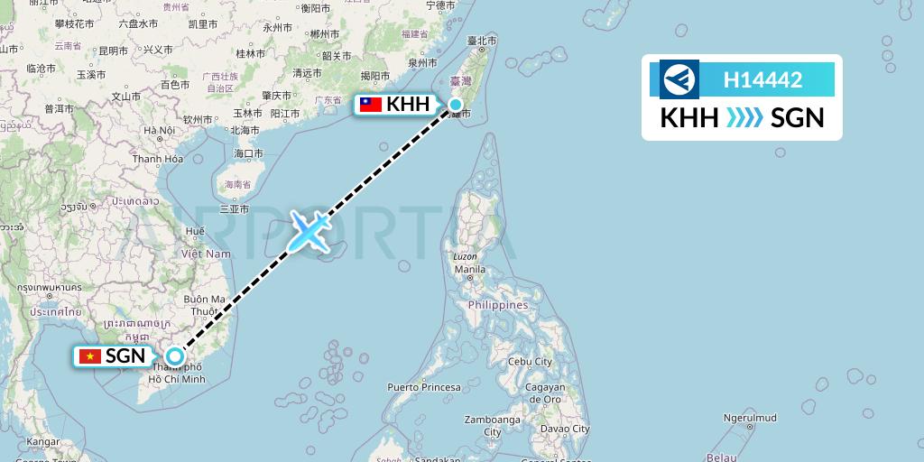 H14442 Hahn Air Systems Flight Map: Kaohsiung to Ho Chi Minh City