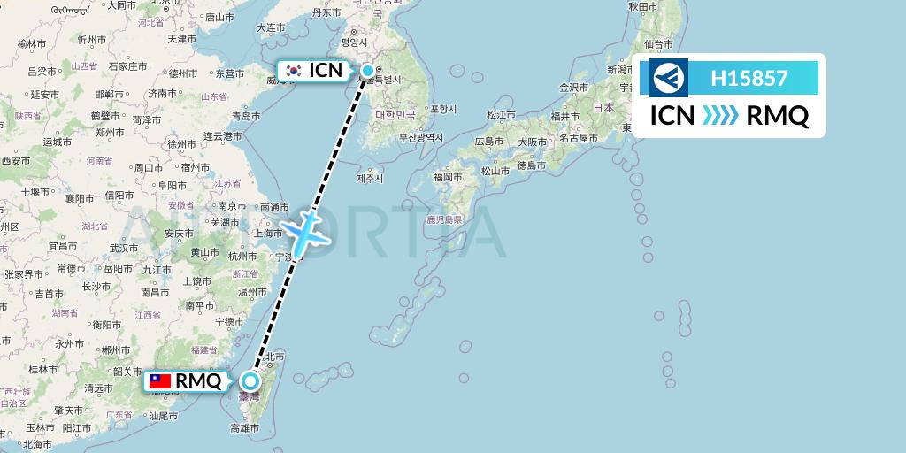 H15857 Hahn Air Systems Flight Map: Seoul to Taichung