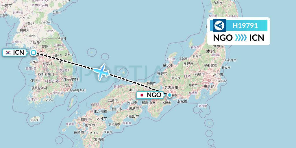 H19791 Hahn Air Systems Flight Map: Nagoya to Seoul