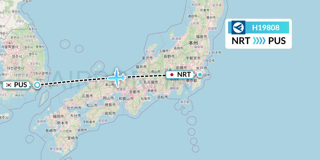 H19808 Hahn Air Systems Flight Map: Tokyo to Busan
