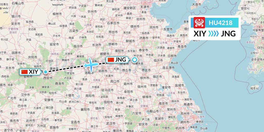 HU4218 Hainan Airlines Flight Map: Xi'an to Jining