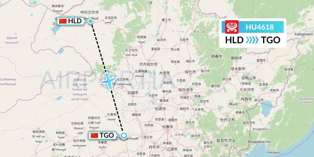HU4618 Hainan Airlines Flight Map: Hailar to Tongliao