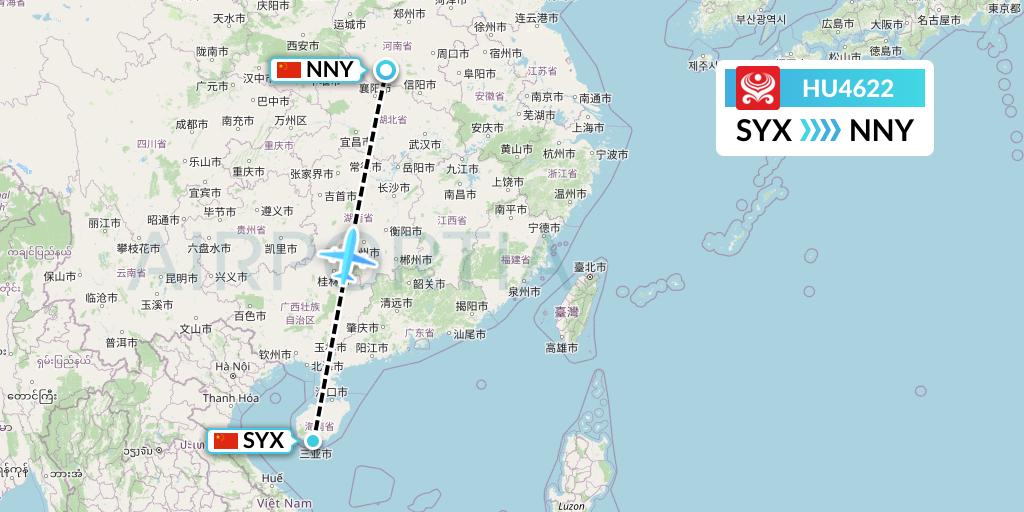 HU4622 Hainan Airlines Flight Map: Sanya to Nanyang