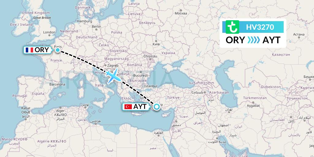 HV3270 Transavia Flight Map: Paris to Antalya