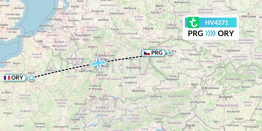HV4371 Transavia Flight Map: Prague to Paris