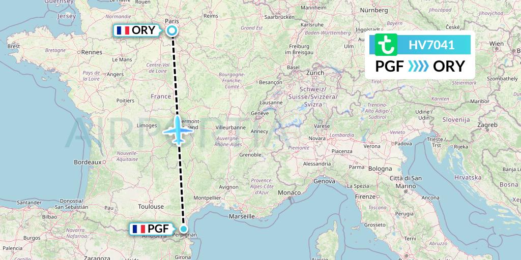 HV7041 Transavia Flight Map: Perpignan to Paris