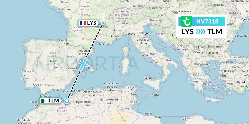 HV7318 Transavia Flight Map: Lyon to Tlemcen
