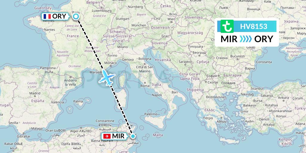 HV8153 Transavia Flight Map: Monastir to Paris