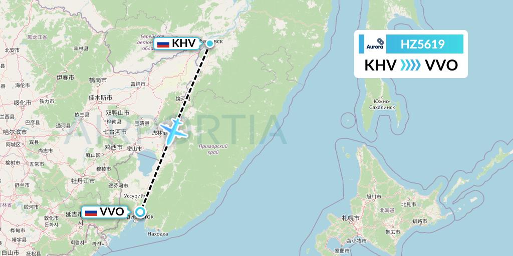 HZ5619 Aurora Flight Map: Khabarovsk to Vladivostok