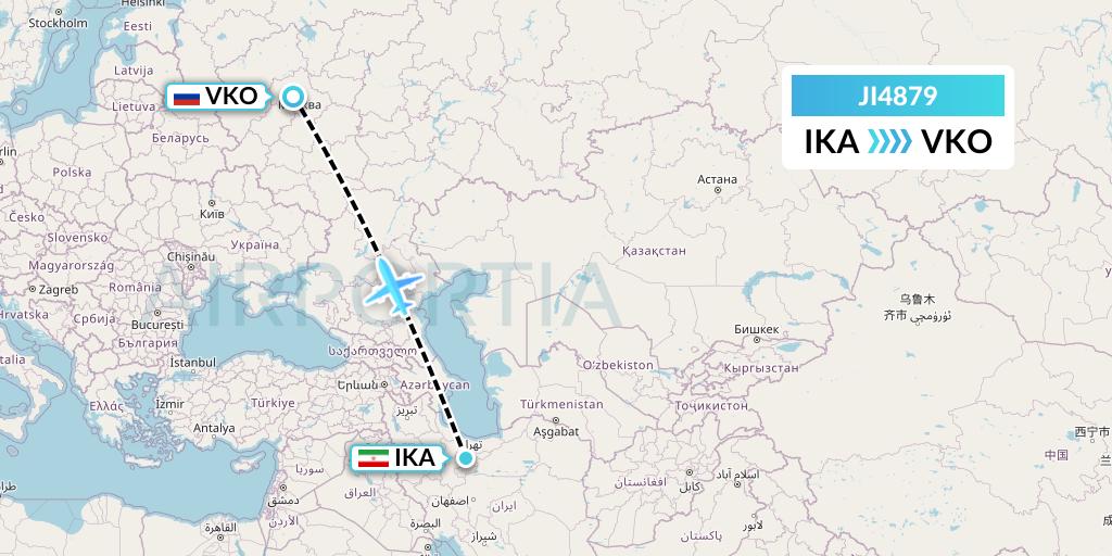 JI4879 Armenian Airlines Flight Map: Tehran to Moscow