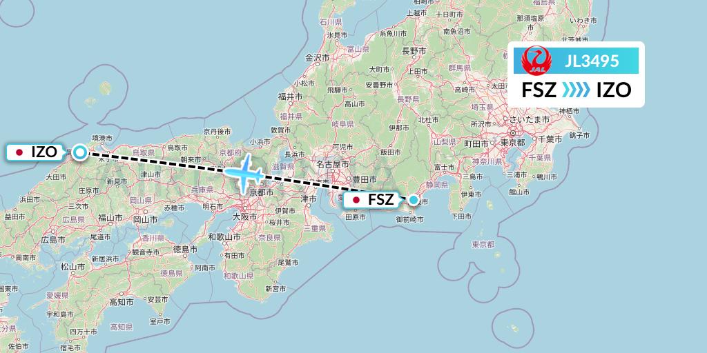 JL3495 Japan Airlines Flight Map: Shizuoka to Izumo