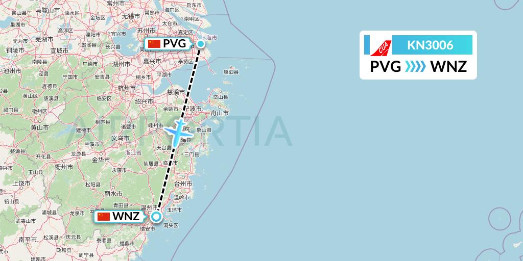 KN3006 China United Airlines Flight Map: Shanghai to Wenzhou
