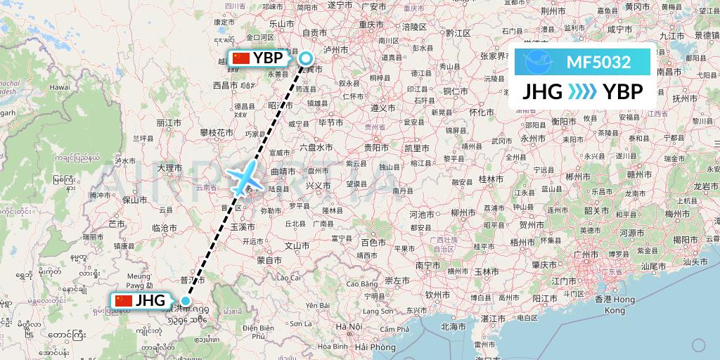 MF5032 Xiamen Airlines Flight Map: Jinghong to Yibin