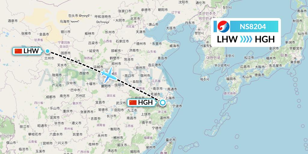 NS8204 Hebei Airlines Flight Map: Lanzhou to Hangzhou