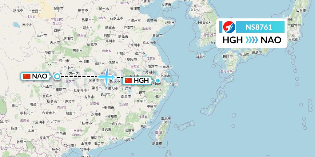 NS8761 Hebei Airlines Flight Map: Hangzhou to Nanchong