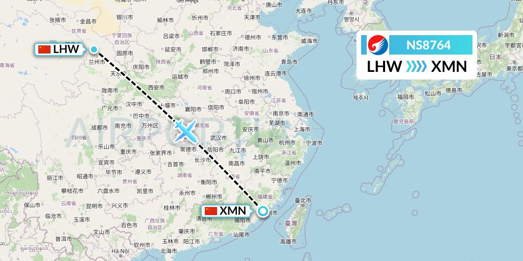 NS8764 Hebei Airlines Flight Map: Lanzhou to Xiamen
