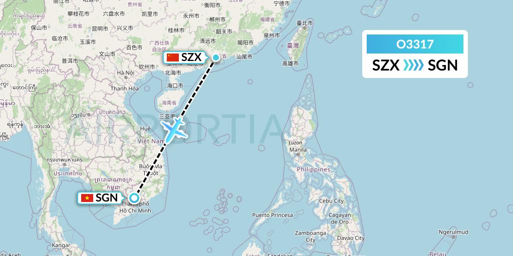 O3317 SF Airlines Flight Map: Shenzhen to Ho Chi Minh City