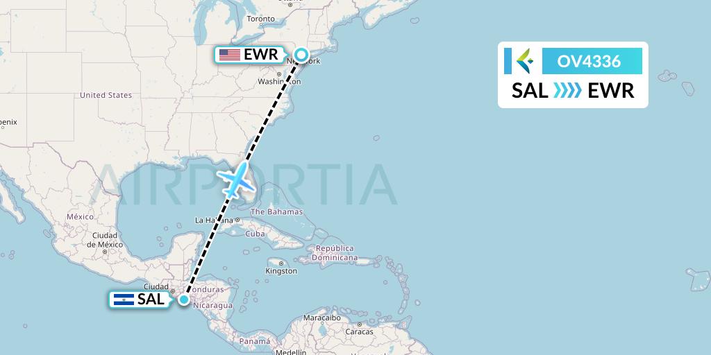 OV4336 SalamAir Flight Map: San Salvador to New York