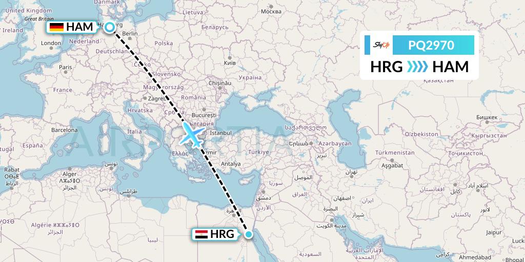 PQ2970 SkyUp Airlines Flight Map: Hurghada to Hamburg