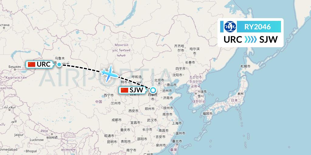 RY2046 Jiangxi Air Flight Map: Urumqi to Shijiazhuang