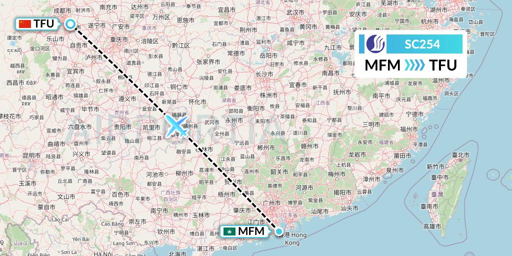 SC254 Shandong Airlines Flight Map: Macau to Chengdu