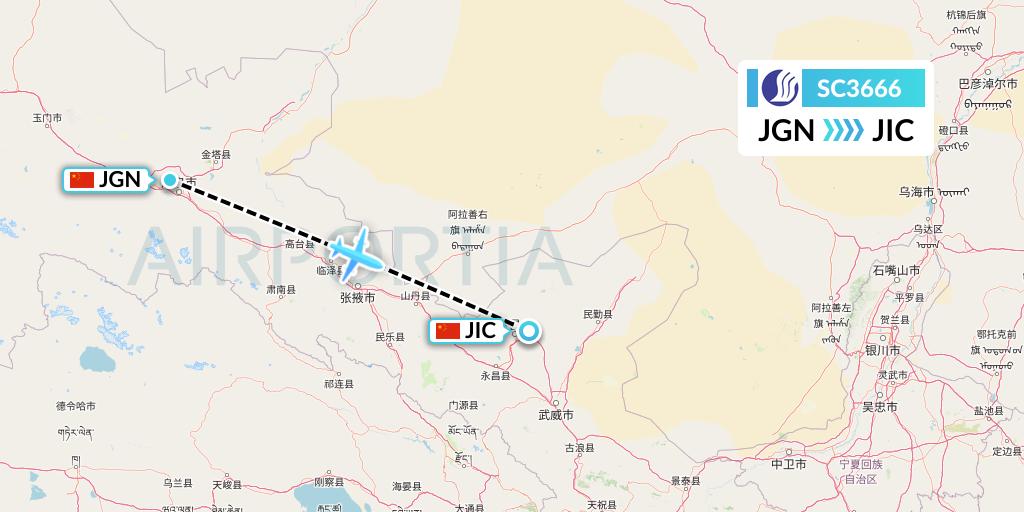 SC3666 Shandong Airlines Flight Map: Jiayuguan to Jinchang