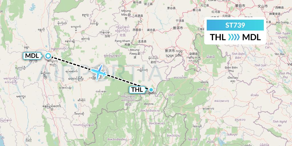 ST739 Air Thanlwin Flight Map: Tachilek to Mandalay
