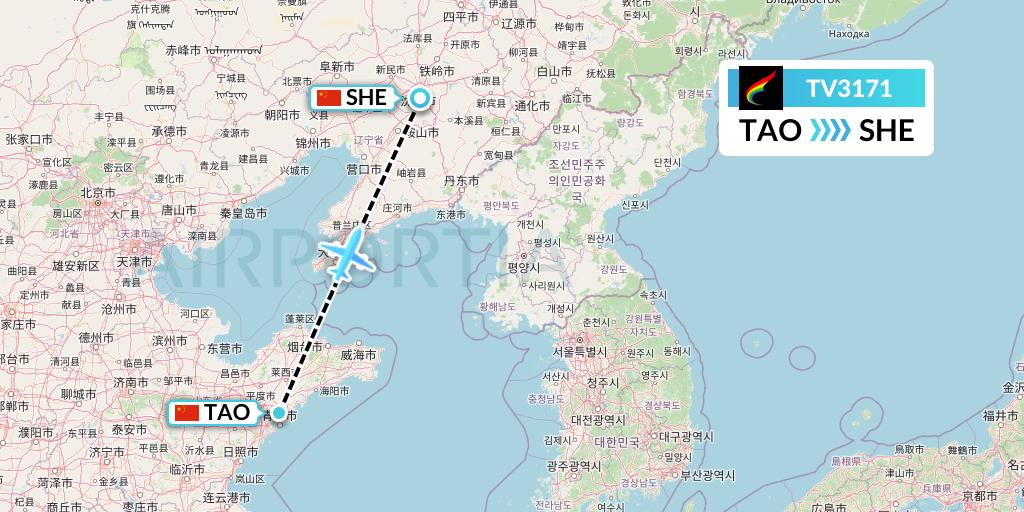 TV3171 Tibet Airlines Flight Map: Qingdao to Shenyang