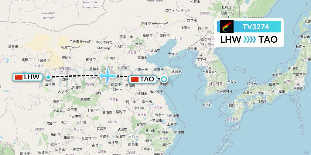 TV3274 Tibet Airlines Flight Map: Lanzhou to Qingdao