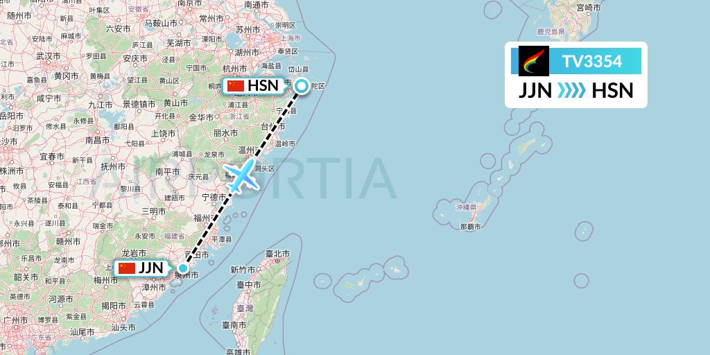 TV3354 Tibet Airlines Flight Map: Jinjiang to Zhoushan