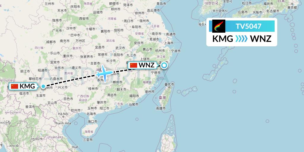 TV5047 Tibet Airlines Flight Map: Kunming to Wenzhou