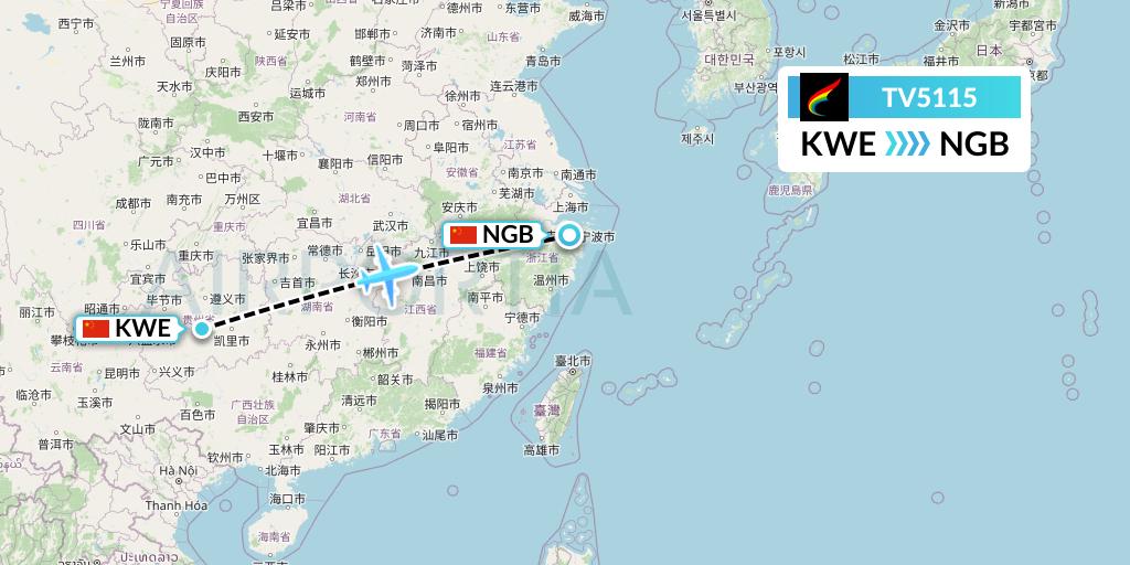 TV5115 Tibet Airlines Flight Map: Guiyang to Ningbo