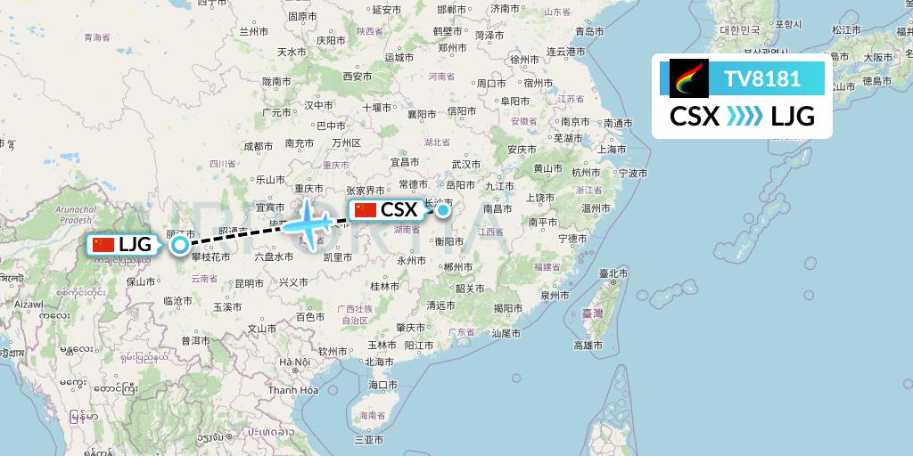 TV8181 Tibet Airlines Flight Map: Changsha to Lijiang
