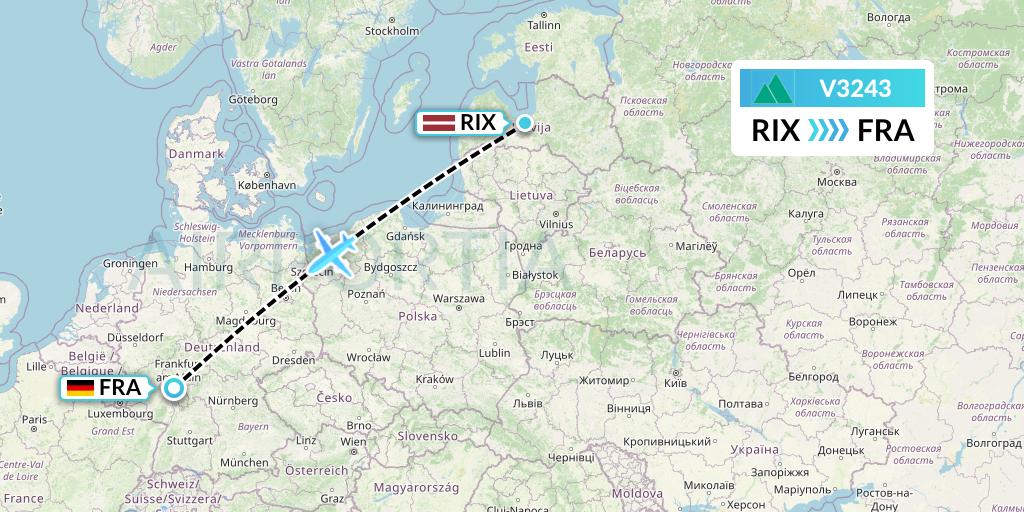 V3243 Carpatair Flight Map: Riga to Frankfurt