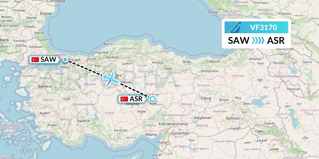 VF3170 ValuAir Flight Map: Istanbul to Kayseri