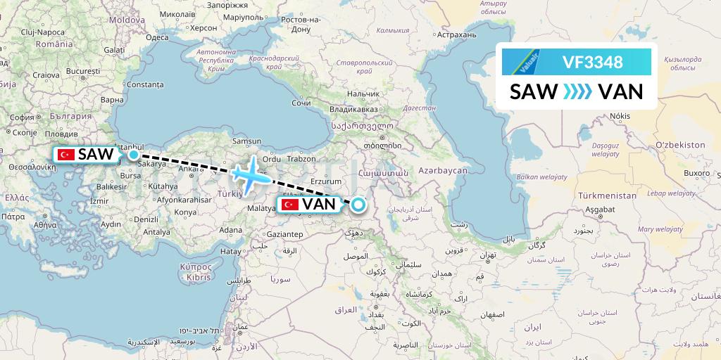 VF3348 ValuAir Flight Map: Istanbul to Van