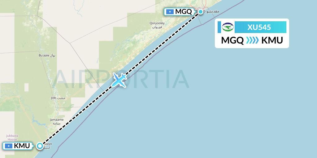 XU545 African Express Airways Flight Map: Mogadishu to Somalia