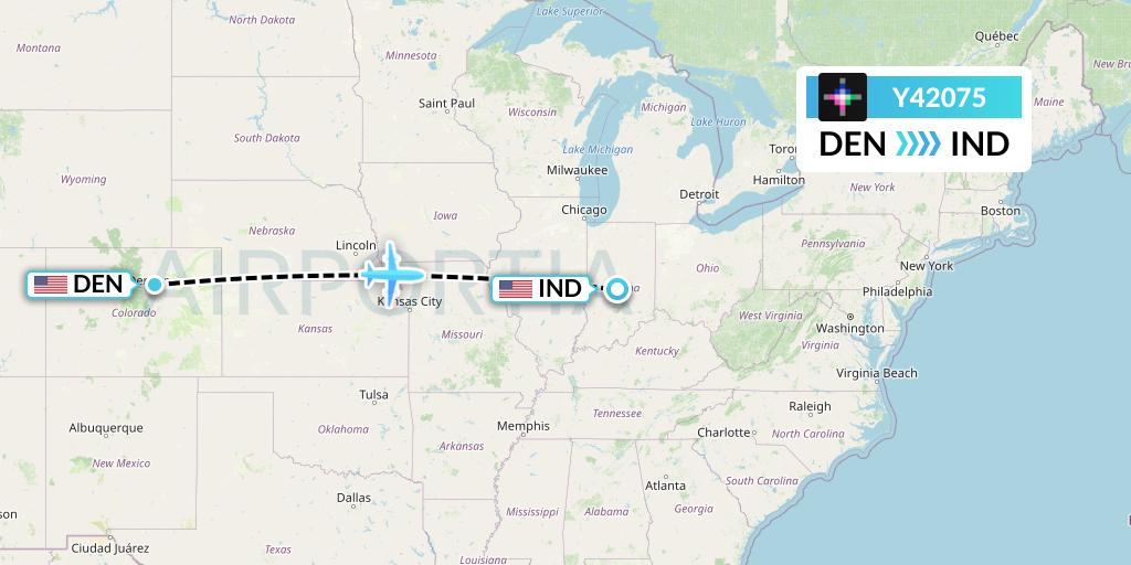 Y42075 Volaris Flight Map: Denver to Indianapolis