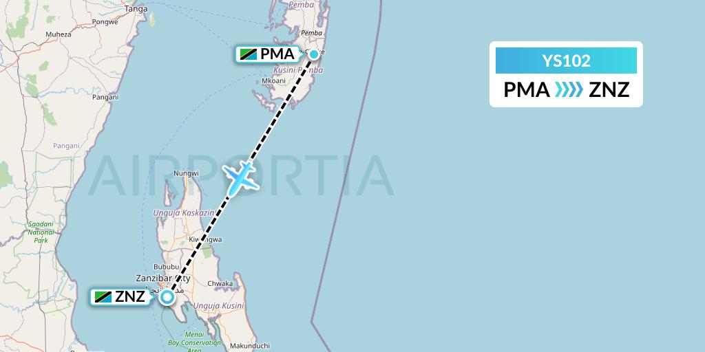 YS102 Flightlink Air Charters Flight Map: Chake to Zanzibar
