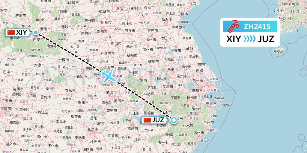ZH2415 Shenzhen Airlines Flight Map: Xi'an to Quzhou