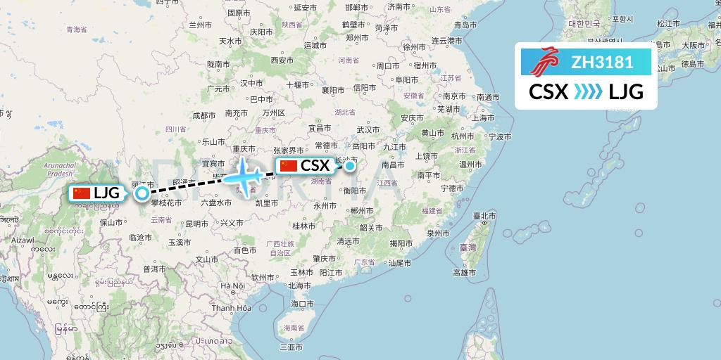 ZH3181 Shenzhen Airlines Flight Map: Changsha to Lijiang