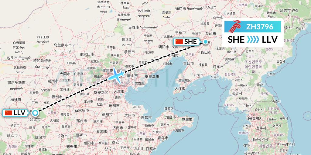 ZH3796 Shenzhen Airlines Flight Map: Shenyang to Kunming