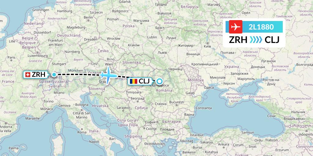 2L1880 Helvetic Airways Flight Map: Zurich to Cluj-Napoca