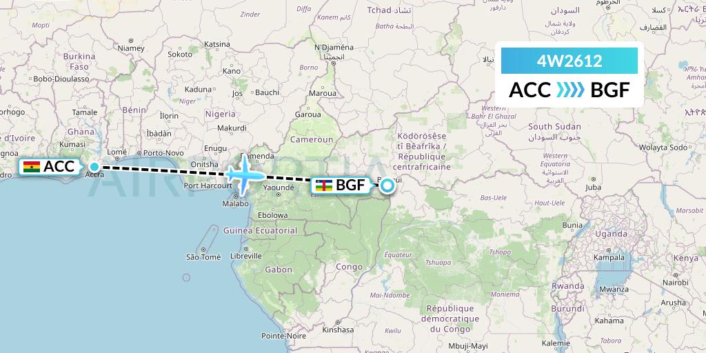 4W2612 Warbelows Air Ventures Flight Map: Accra to Bangui