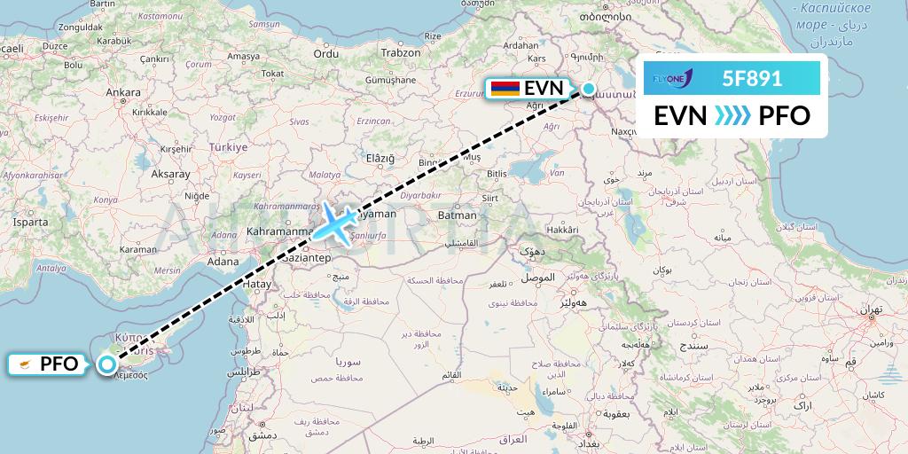 5F891 Fly One Flight Map: Yerevan to Pafos