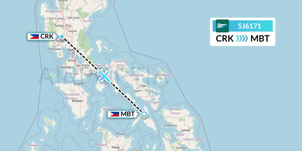 5J6171 CEBU Pacific Air Flight Map: Angeles City to Masbate